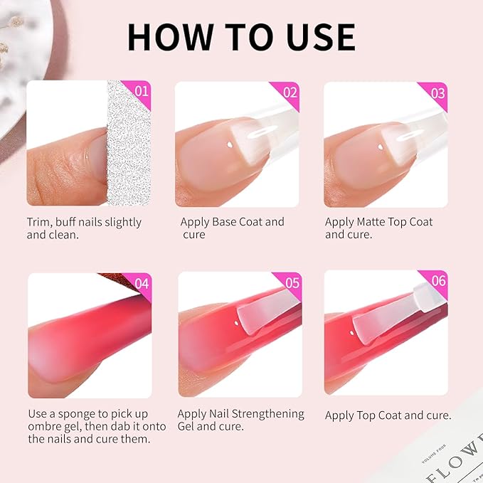 AIJIMEI Ombre Gel, Gradient Painting Gel, Ombre Gel Nail Polish, Including 100 Nail Sponges And Grabbing Pen Suitable For Salons And Family DIY (A2)