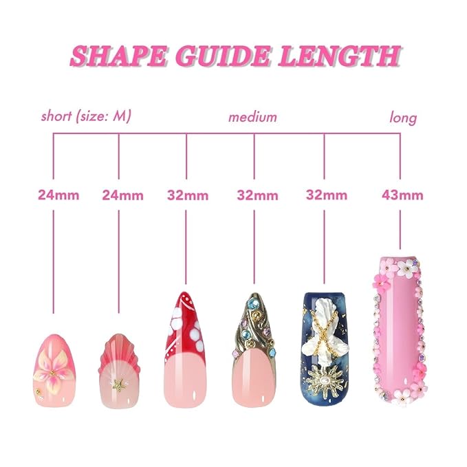 Acrylic y2k Sweet Pink Press On Nails with Red French Tips, Handmade 3D Flower Tropical Shell Almond Fake Nails with Starfish Charms & Floral Art, Beach Vacation Nail Tips