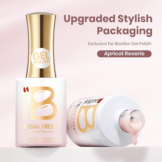 Beetles Apricot Reverie Nude Gel Nail Polish - 15ML Neutral Jelly Nude Pink Nail Polish Base Color Nail Concealer Sheer Translucent Effect Soak Off UV French Nail Art Salon DIY Manicure Gift for Women