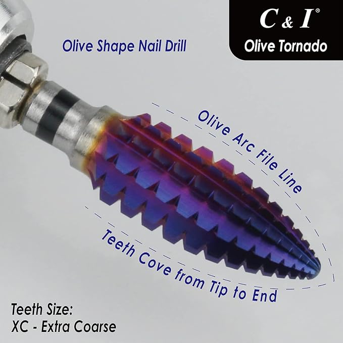 C&I Tapered Tornado & Olive Tornado Nail Drill, E File for Manicure Drill Machine, Professional Nail File to Quick Remove Nail Gels (XC, Olive)