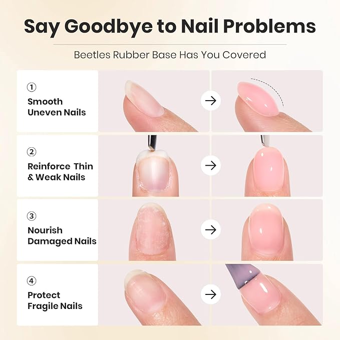 Beetles 15ml Rubber Base Builder Nail Gel - Clear Color Base for Nails Strengthening, Thickening and Sculpting, Soak Off UV LED Long Lasting for Weak and Damaged Nails
