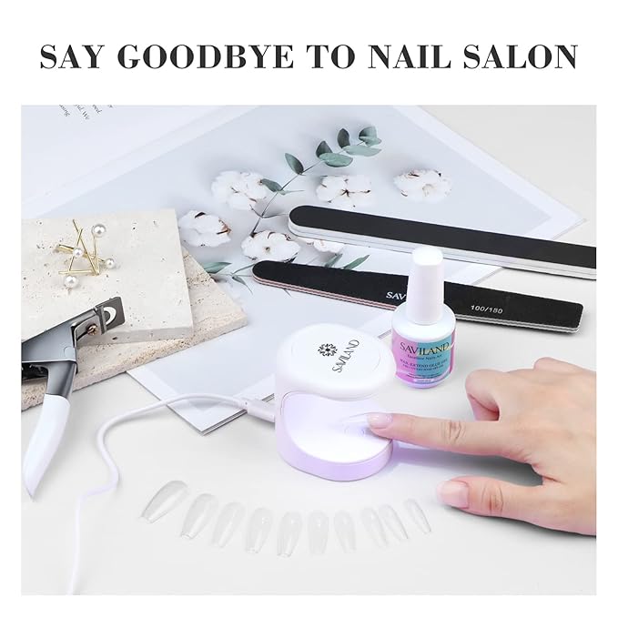 SAVILAND Nail Kit for Beginners: Nail Set Kit with Everyting Long Coffin Nail Tips with 4-in-1 Glue Gel and Nail Lamp U V Nail Light DIY Salon At Home Gift for Women Mincure Kit