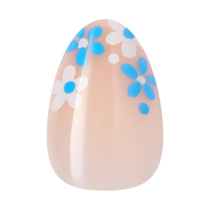 KISS CORE, Press On Nails, Nail glue included, 'Tune', Blue, Short Size, Almond Shape, Includes 32 Nails, 2g Glue, 1 Manicure Stick, 1 Mini File