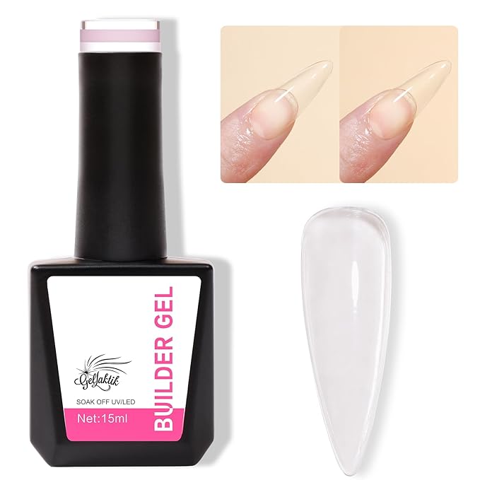 Builder Gel for Nails, 15ml 7 in 1 Builder Gel Nail Polish, LED Lamp Cured for Clear Rubber Base & Strengthener Extensions, Thickening, Repair, Salon-Quality DIY Manicure (Clear)