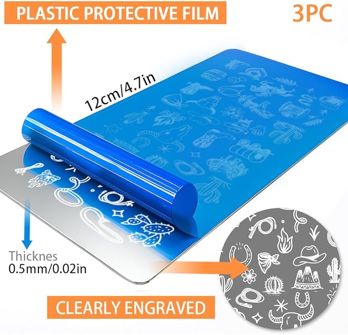 PH PandaHall 3pcs Western Cowboy Nail Stamping Plates, Cowboy Hat Boots Nail Art Templates Southwestern Style Stainless Steel Image Plate Art Stencils for DIY Print Manicures Salon Design Supplies