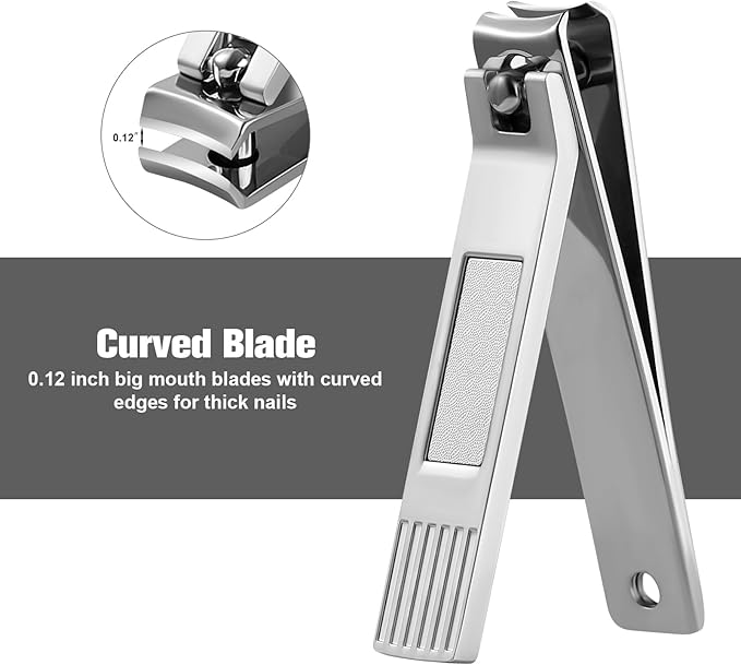 HAWATOUR Nail Clippers Set, Ultra Sharp Curved Blade Fingernail and Toenail Clipper Cutters with Visibly Tin Case, Squares and Stripes (Silver)