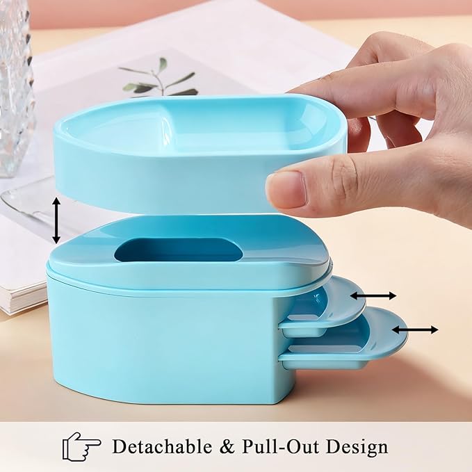 2 in 1 Dip Powder Recycling Tray System, Nail Dip Powder Storage Tray with Cleaning Brush, Container for Glitter, Sequins, Caviar Beads, Manicure Tool Kit for Home & Salon (Blue)