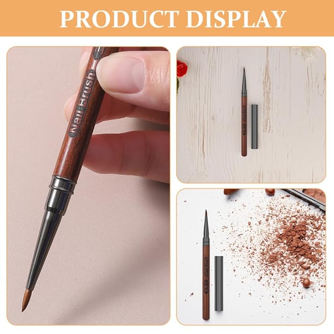 FRCOLOR Sandalwood Handle Manicure Pen with Cap Ergonomic Triangular Nail Art Brush for Precise Embossing and Painting Diy Nail Designs