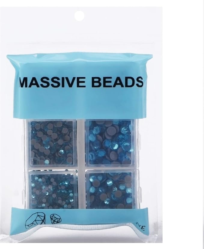 4000pcs Mixed Size Hot Fix Round Crystals Gems Glass Stones Hotfix Flat Back Rhinestones (Aquamarine)