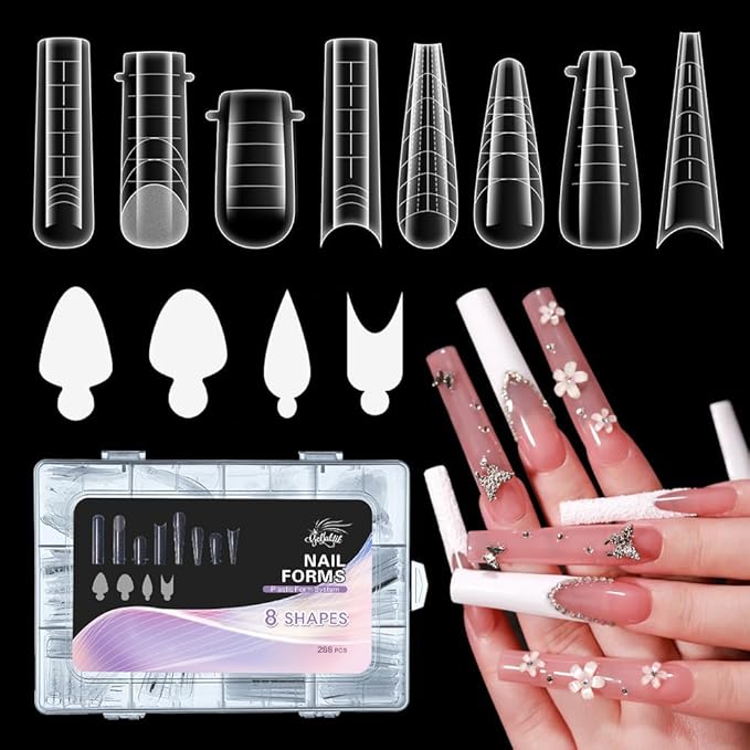 Nail Dual Forms for Poly Gel, 288PCS French Nail Forms, 8 Shapes, 12 Sizes Clear Poly Gel Nail Molds for DIY Nails Extension Kit for Salon-Quality Manicures at Home