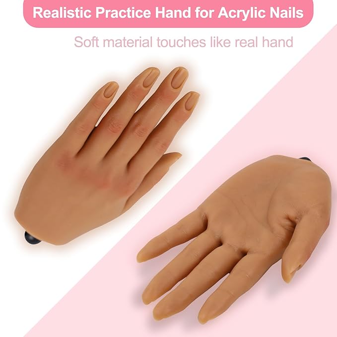 Nail Practice Hand for Acrylic Nails with 516 Pcs Nails, Silicone Fake Hands to Practice Fake Nails Mannequin Hand for Nails Practice and Nail Art Single Left Hand Brown
