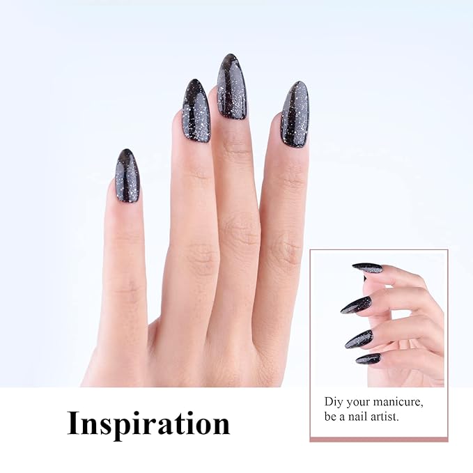 Imtiti 1 Pcs 0.5 Fl Oz Black Glitter Gel Polish Soak Off LED U V Nail Gel Polish DIY Nail Art Starter Manicure Salon Gel Nail Polish Kit for Women Girls