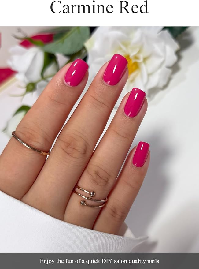 Semi Cured Gel Nail Strips (Carmine Red), 20 Pcs Gel Nail Wraps, Stickers, UV Light Required, Salon Quality, Long Lasting