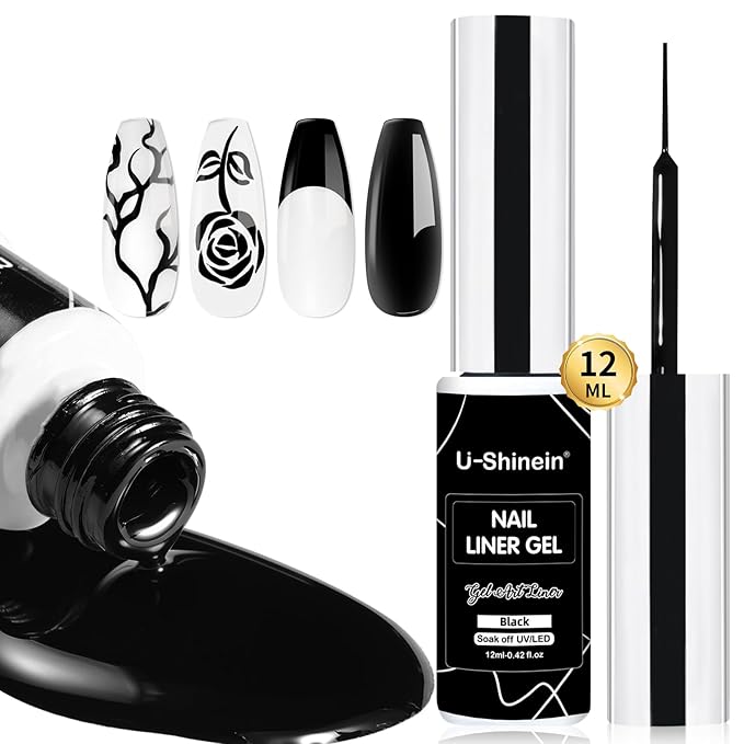 12 ml Painting Liner Gel Polish, High-gloss, Long-lasting Gel Art Classic Black Paint French Butterfly Lines Built-in Fine Nail Brush Soak Off UV/LED Nail polish Nail Gel Nail Art Manicure