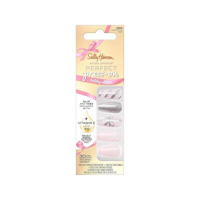 Sally Hansen Salon Effects Perfect Press-On Holiday, Love at Frost Sight, Press On Nails, Easy to Apply, Nail Glue & Adhesive Tabs Included