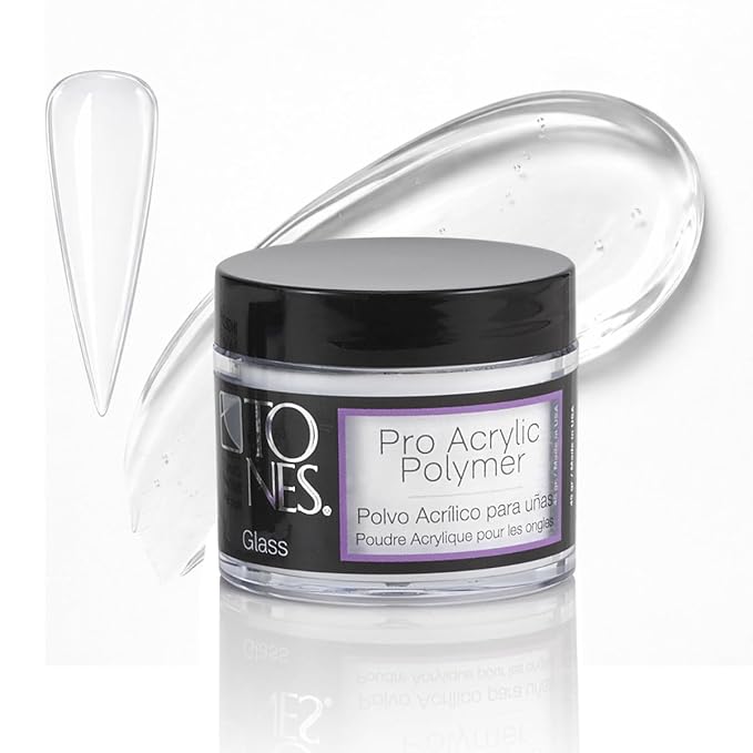 Tones Pro Acrylic Nail Powder, Glass (Clear), (1.5 Fl Oz) - Long-Lasting & Non-Yellowing Polymer for Salon Quality Nail Extensions & 3D Art