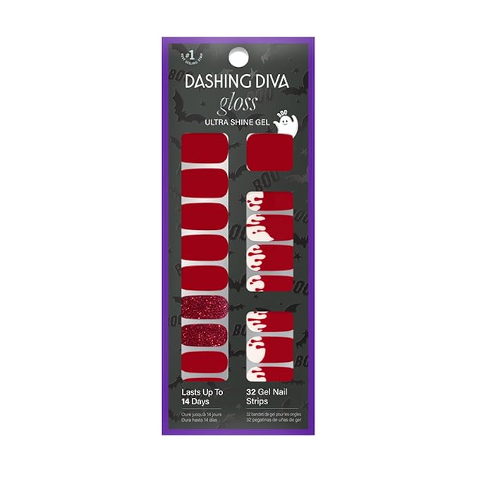 Dashing Diva Gloss Nail Strips - Michael Myers Loves My Mani - UV Free, Chip Resistant, Long Lasting Gel Nail Stickers - 3-Piece Manicure Set - Contains 32 Wraps, 1 Prep Pad, 1 File