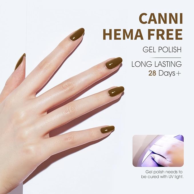 CANNI Brown Gel Nail Polish, 1Pcs Brown Gel Polish Color Nail Polish High Gloss Soak Off U V Nail Manicure Salon DIY