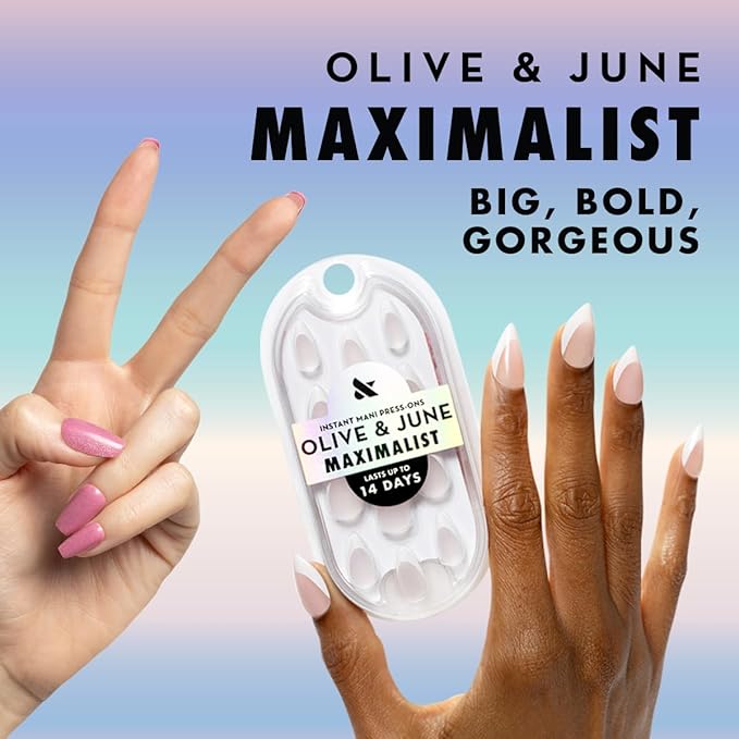 Olive & June Maximalist Instant Mani Press-On Nails (Glue) | 42 Fake Nails, 21 Sizes | Non-Toxic, Long-Lasting Big, Bold Gorgeous Realistic Look | Extra Short, Squoval | Marshmallow Velvet