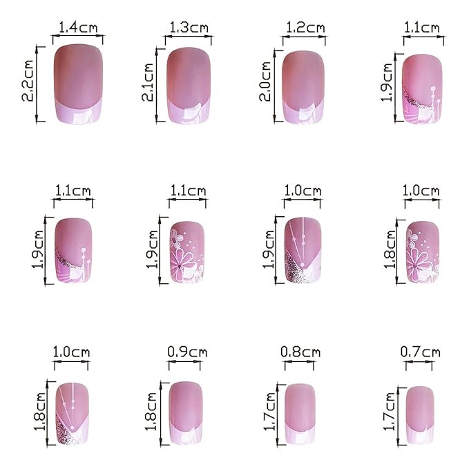 24Pcs Pink French Tip Press on Nails Short Square Fake Nails Spring Cherry Blossoms with Line Design Nude Pink False Nails Stick on Nails Full Cover Artificial Glue on Nails for Women DIY Manicure