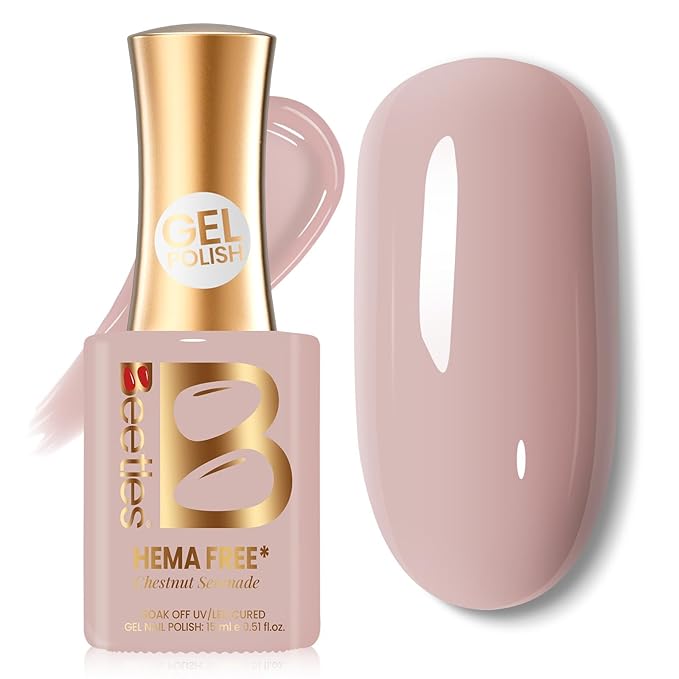 Beetles Nude Pink Gel Polish - Chestnu Serenade 15ML/0.51Fl Oz, Hema Free Pink Nude Gel Polish, Same Color Same Bottle, Soak Off UV LED Lamp Spring Summer Nails Art, Manicure Salon DIY French Nails