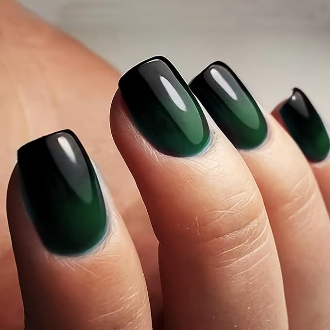 6 Packs (144 Pcs) Press on Nails Short Square Fake Nails Ombre False Nails with Designs Gradient Glue on Nails 6 Color Full Cover Glossy Acrylic Stick on Nail for Women Girls Manicure