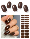 Semi Cured Gel Nail Strips (Chestnut), Dark Brown, 20 Pcs Gel Nail Wraps, Stickers, UV Light Required, Salon Quality, Long Lasting