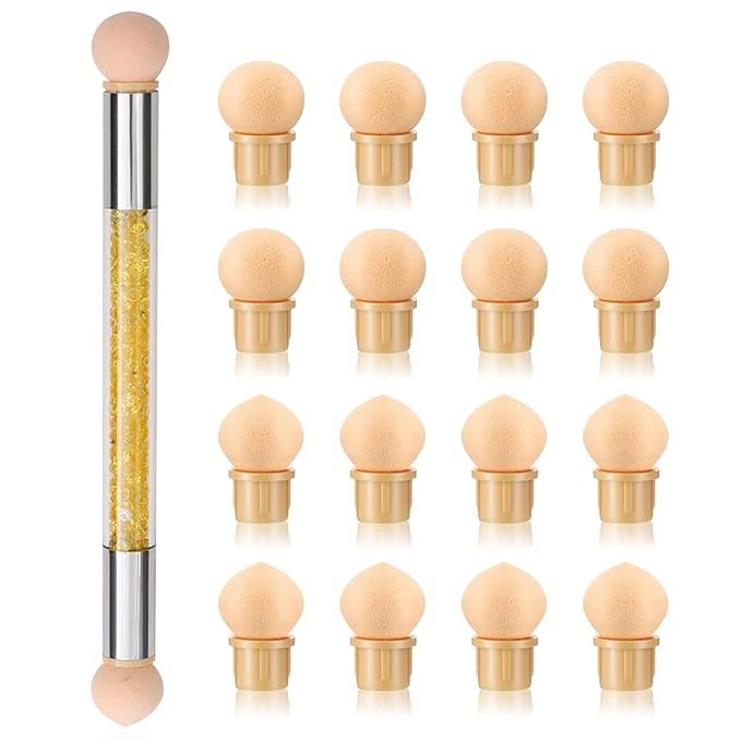 SILPECWEE 1pcs Nail Sponge Pen, Ombre Nail Brush Nail Design Brushes Nail Art Brushes Gel Acrylic Manicure Brush Nail Art Tools with 16Pcs Replaceable Sponge Heads (Yellow)