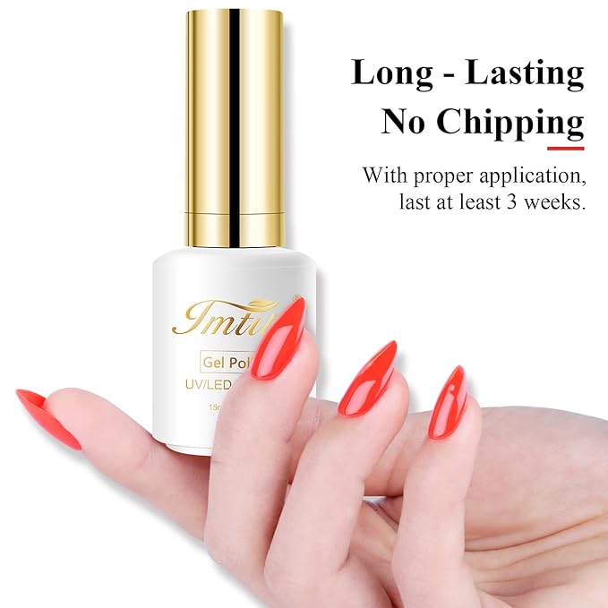 Imtiti Gel Nail Polish - Scarlet Red, 0.5 Fl Oz, DIY Nail Art Starter Kit for Women & Girls - Soak Off LED & UV Curing