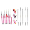 SAVILAND 6pcs Nail Art Liner Brushes & 5pcs Multi-Size Dotting Tools Set - Nail Brush Gel Polish Painting Nail Art Design Brushes Pen with Crushed Diamond Rhinestone Handle for Pulling Lines