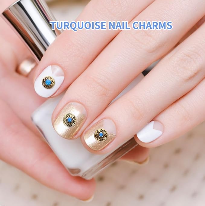 Turquoise Totem Flower Nail Charms - DIY Retro Western Nail Art Decorations 50pcs