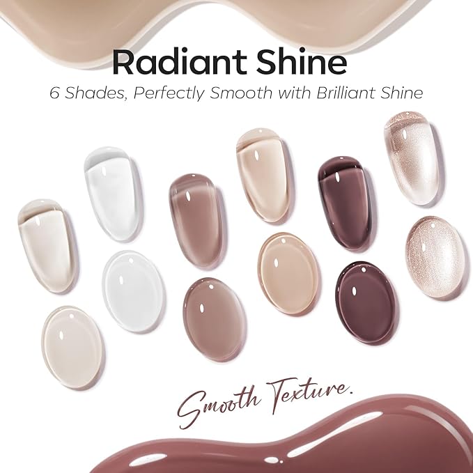 modelones Jelly Gel Nail Polish Set,Cat Eye Gel Polish Nude Brown White Jelly Neutral Skin Tone Hema Free 6 Colors Wedding Gel Polish Set Sheer Transparent Effect DIY French Nail Art Gifts for Women