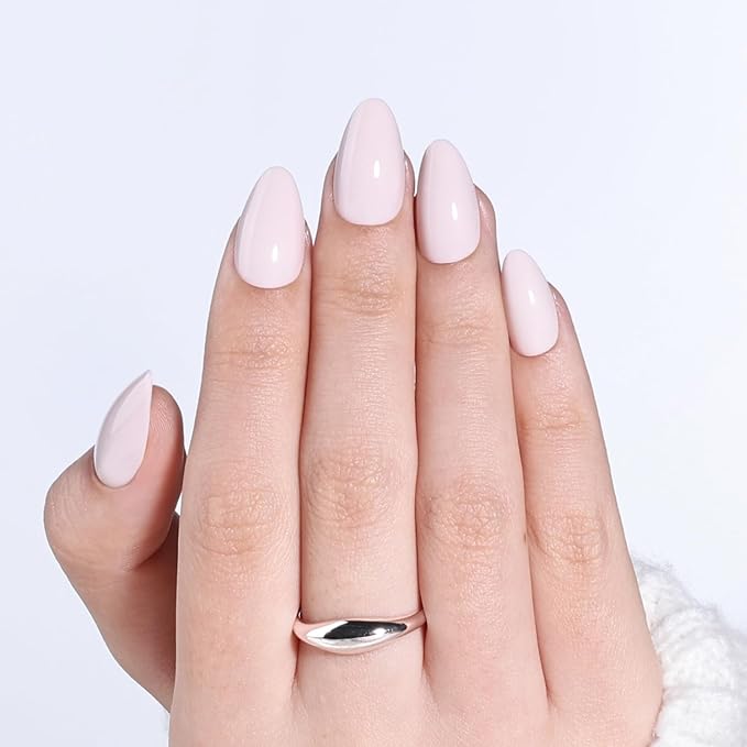 White Press On Nails Almond - White Almond Fake Nails, Short Press On Nails Reusable Stick On Nails in 16 Sizes, 32pcs False Nail Kit for Women & Girls(SoftWhite)