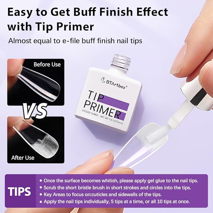 BTArtbox Nail Glue & Primer Set - 2 x 0.5 Fl Oz Acrylic French Ballerina Nail Gel, Long Lasting Super Strong 4 in 1 UV Nail Gel for Press On Nails