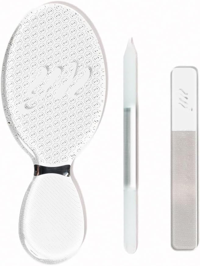 Glass File Kit - Durable, Etched Glass for Natural Nails, Includes Cuticle Pusher, Foot File & Nail File