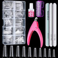 Teenitor Clear Coffin Nail Tips Kit, Clear Nail Tips Half Cover Coffin Fake Nail Tips Long, 500 Pcs Acrylic Half Cover Ballerina French Nail Tips With Glue, Acrylic Nail Clipper