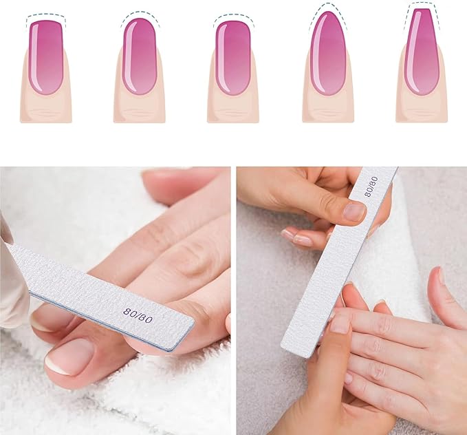15 Count 80/80 Grit Nail Files for Acrylic Nails, Reusable Buffering Files Double Sided Emery Boards for Nails