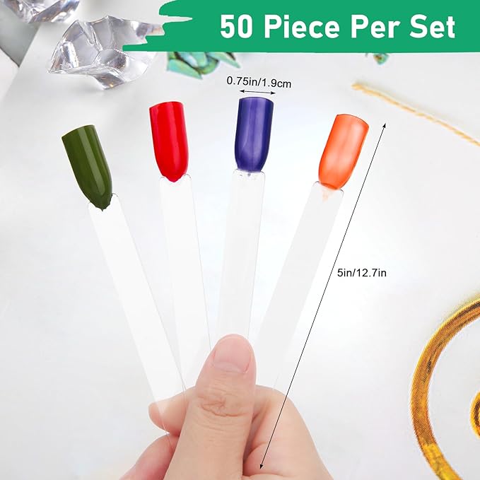 AHIER 50 PCS Transparent Nail Swatches Sticks, Fan-shaped Nail Art Tips, Nail Polish Display Board Practice Sticks with Metal Screw Holder
