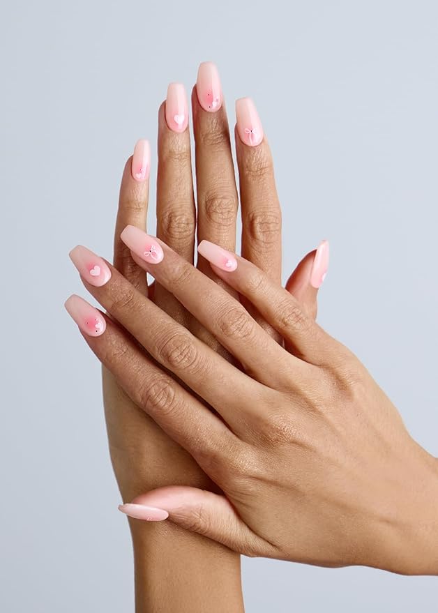ohora Semi Cured Gel Nail Strips (N Sweet Blush) - Pink, Pattern, Works with Any UV/LED Lamps, Salon-Quality, Long Lasting, Easy to Apply & Remove - Includes 2 Prep Pads, Nail File & Wooden Stick