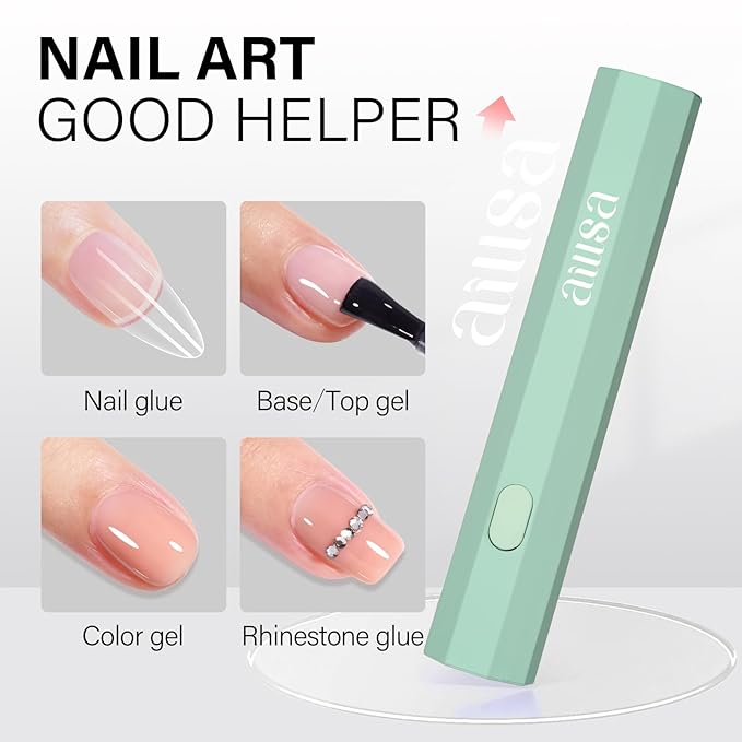 AILLSA Mini UV Light for Nails, Handheld Nail Lamps for Gel Polish, Portable Single Finger Flash Cure Lamp, Fast Drying (Green)