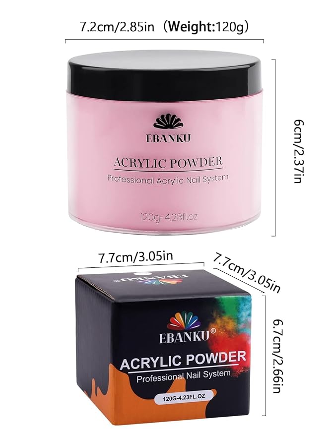 EBANKU Acrylic Powder Pink 120g/4.23oz Acrylic Nail Powder, Long Lasting 3D Fingernail Carving & Nail Extensions, Professional Acrylic Powder for Manicure, No Nail Lamp Needed