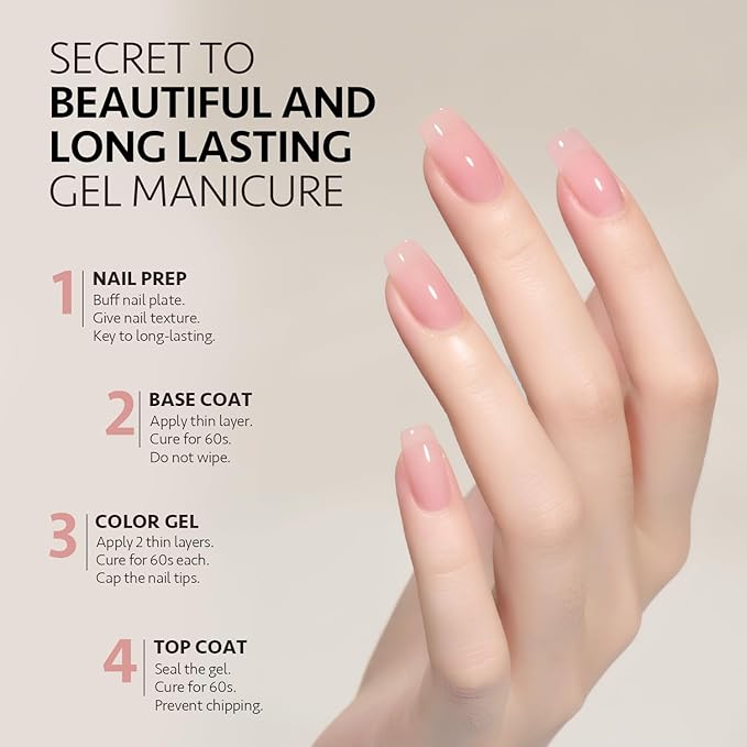 GAOY Sheer Pink Nude Gel Nail Polish, 16ml Jelly Neutral Peach Translucent Color 1355 UV Light Cure Gel Polish for Nail Art DIY Manicure and Pedicure at Home