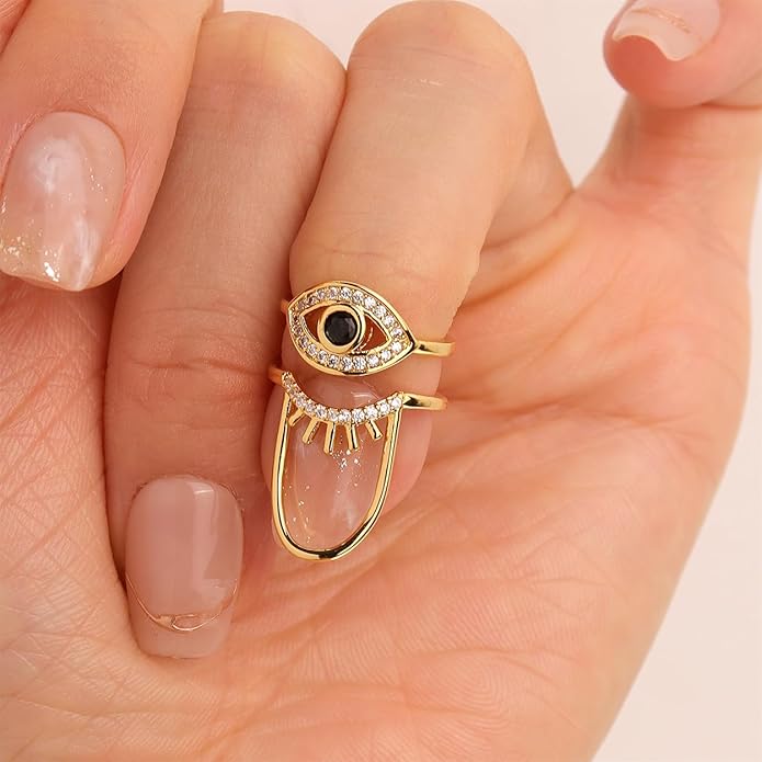 Jean Beau Finger Nail Ring for Women Teen Art Rhinestones Finger Tip Rings Gold Metal Nail Decoration Nail Protect Fashion Jewelry Gift