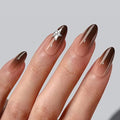 Brown Press on Nails Short Almond Fake Nails Brown Nails White Star False Nails Press ons with Gradient & Rhinestones Design Glossy Acrylic Full Cover Stick on Nail for Women Girls Manicure 24Pcs