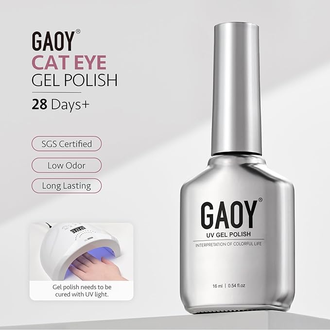 GAOY Pink Glassy Cat Eye Gel Nail Polish, 16ml Glitter Holographic Nail Polish with Magnet, Reflective Translucent UV Gel, 3304 Misty Orchid
