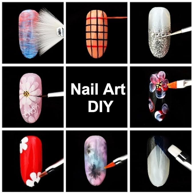 Nail Art Kit includes 30 Striping tape & 4Pcs Striping Roller Box & 12 Colors Rhinestones & 5pcs Dotting Pen & 15pcs Brush Set