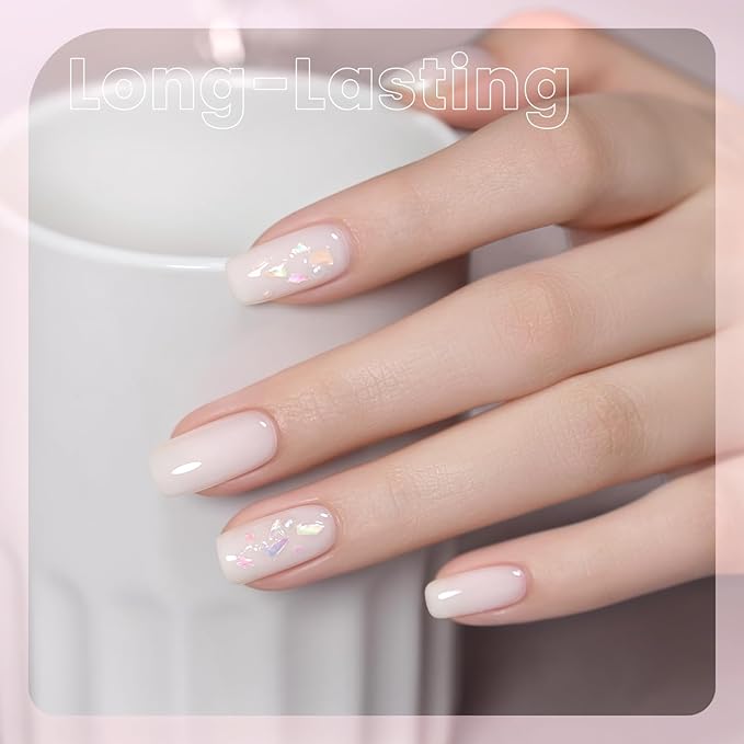 RARJSM Nude Milky White Fiber Glass Rubber Base Gel Nail Polish for Repair Broken Nails Strengthener Gel Base Coat Transparent Brush on BuildingGel in a Bottle Soak Off UV LED Curing Requires 15ml