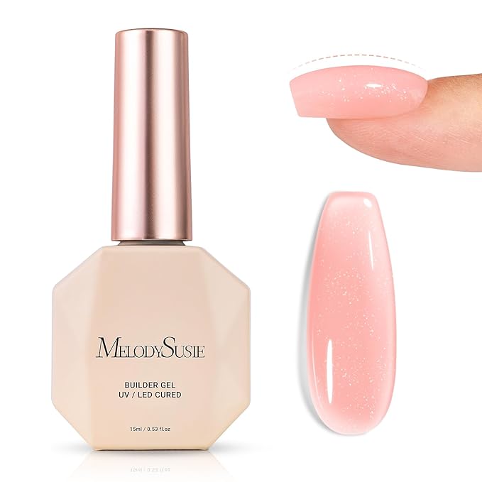 MelodySusie Nude Pink Glitter Builder Nail Base Gel for Nails Thickening, Soak Off UV Extension Gel, Rhinestone Nail Glue for Nail Art Design Salon DIY Manicure at Home Gift for Women-459