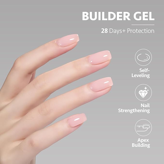 GAOY Builder Gel for Nails, 16ml Nail Strengthener in a Bottle, Nail Extension Hard Gel, Soak Off Long Lasting UV Light Cure, 1726 Baby Pink, Base Coat Top Coat Needed