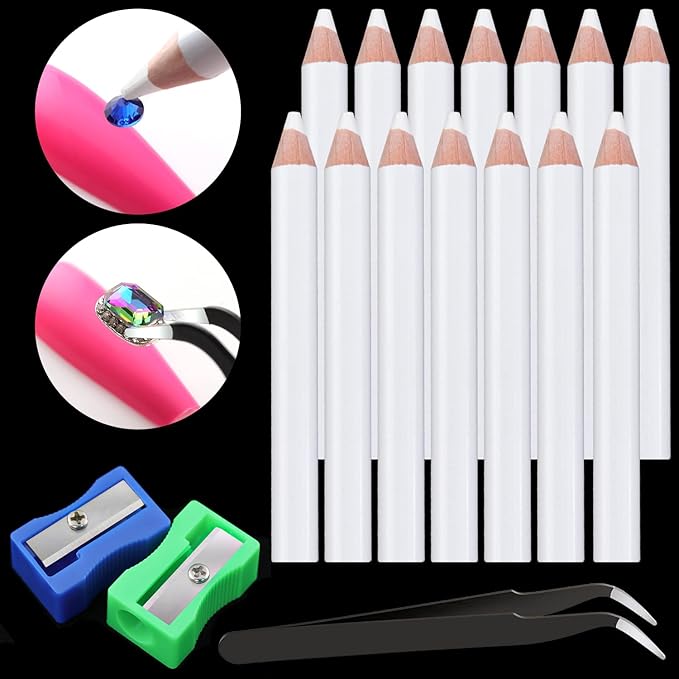 GA&EN Nail Art Pens Rhinestone Picker Pencil for Nail Art, Gem Crystal Pick up Tool for Rhinestones, 14Pcs 3.35-inch Rhinestone Pickup Pen Kit with Nail Dotting Tools, Sharpeners and Tweezers